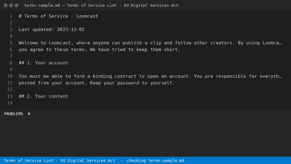 Terms of Service Lint - EU Digital Services Act — finds the line