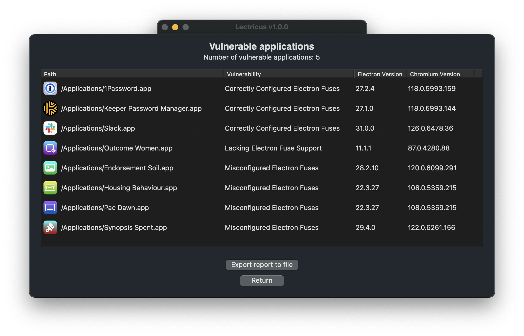 Lectricus - GUI - List applications