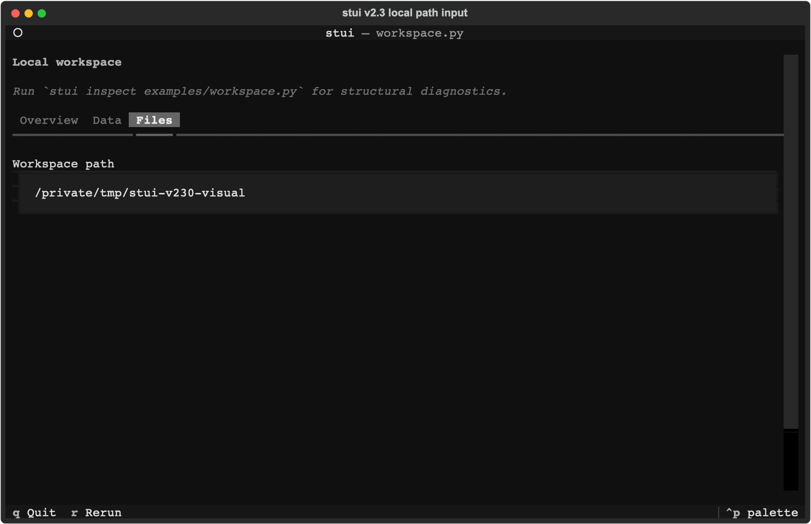 stui local path input in the Files tab