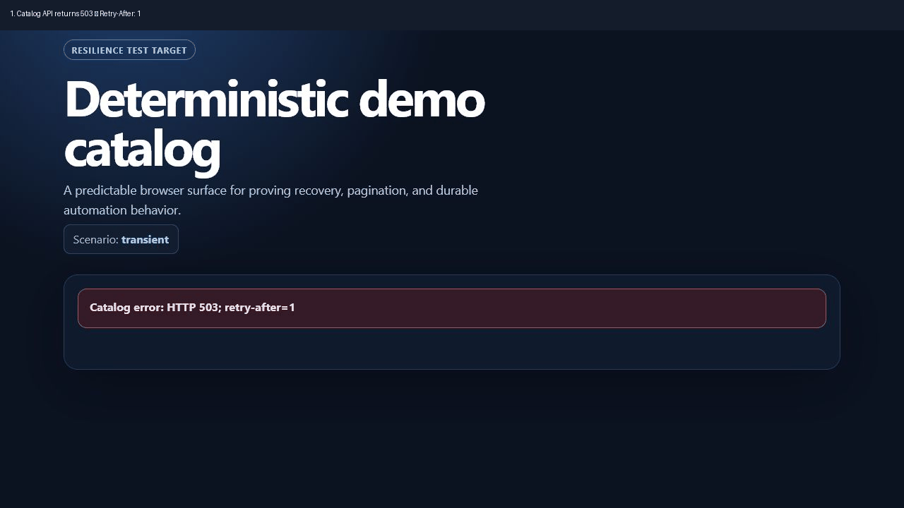 A real transient scenario: two 503 responses with Retry-After, then a successful catalog load