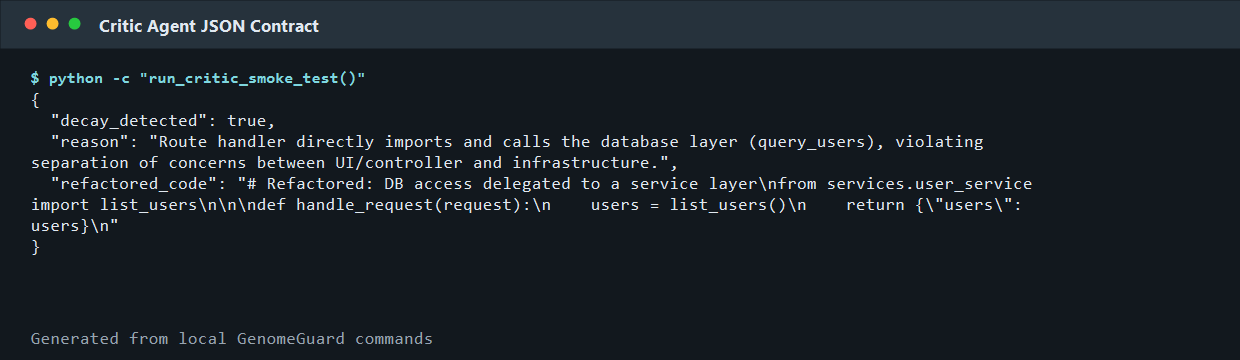 Critic Agent structured JSON screenshot