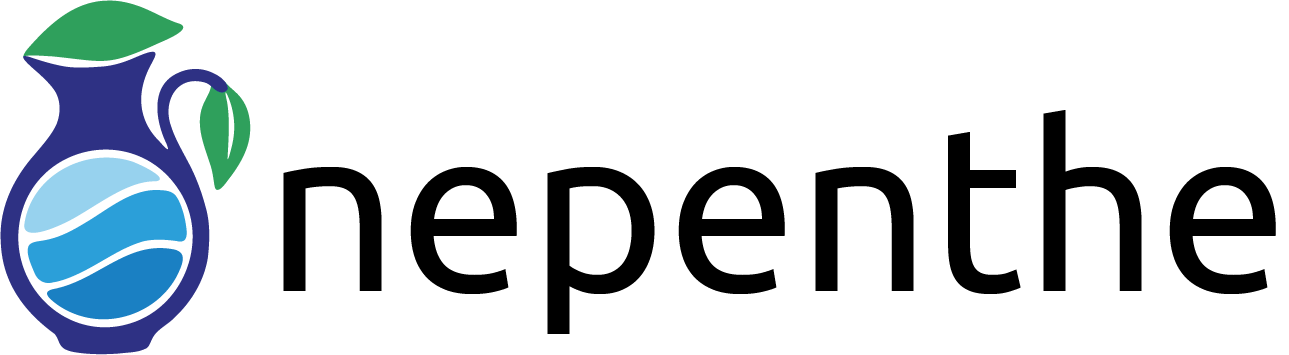 nepenthe logo, a greek-style pitcher jar with blue liquid