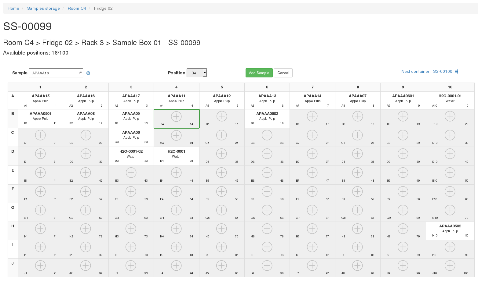 Assignment of samples in a container