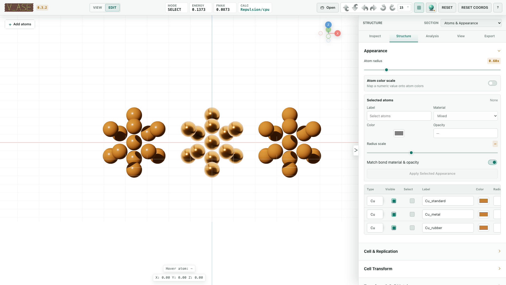 Standard Metal and Rubber atom materials