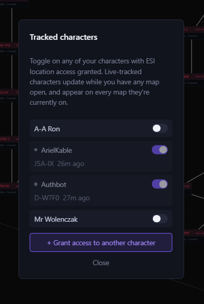 Toggling live tracking on/off for authorized characters
