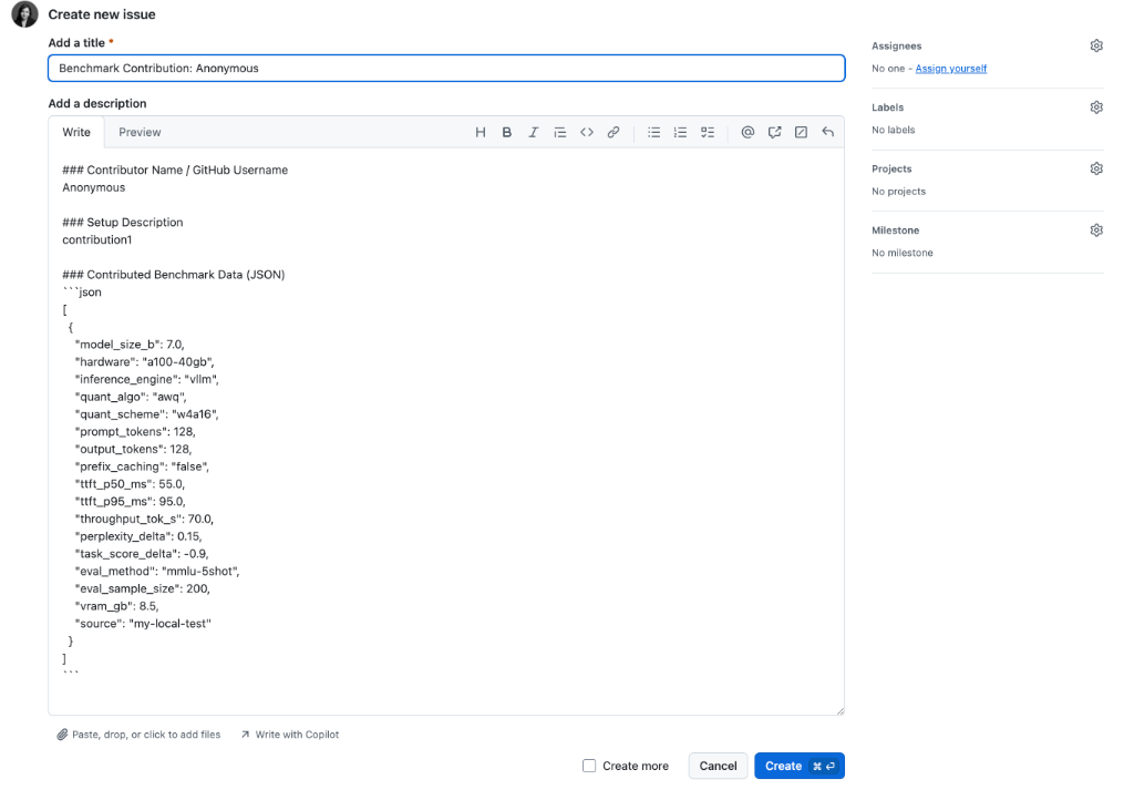 GitHub Issue Pre-filled Contribution