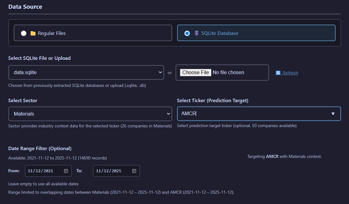 SQLite data source selector