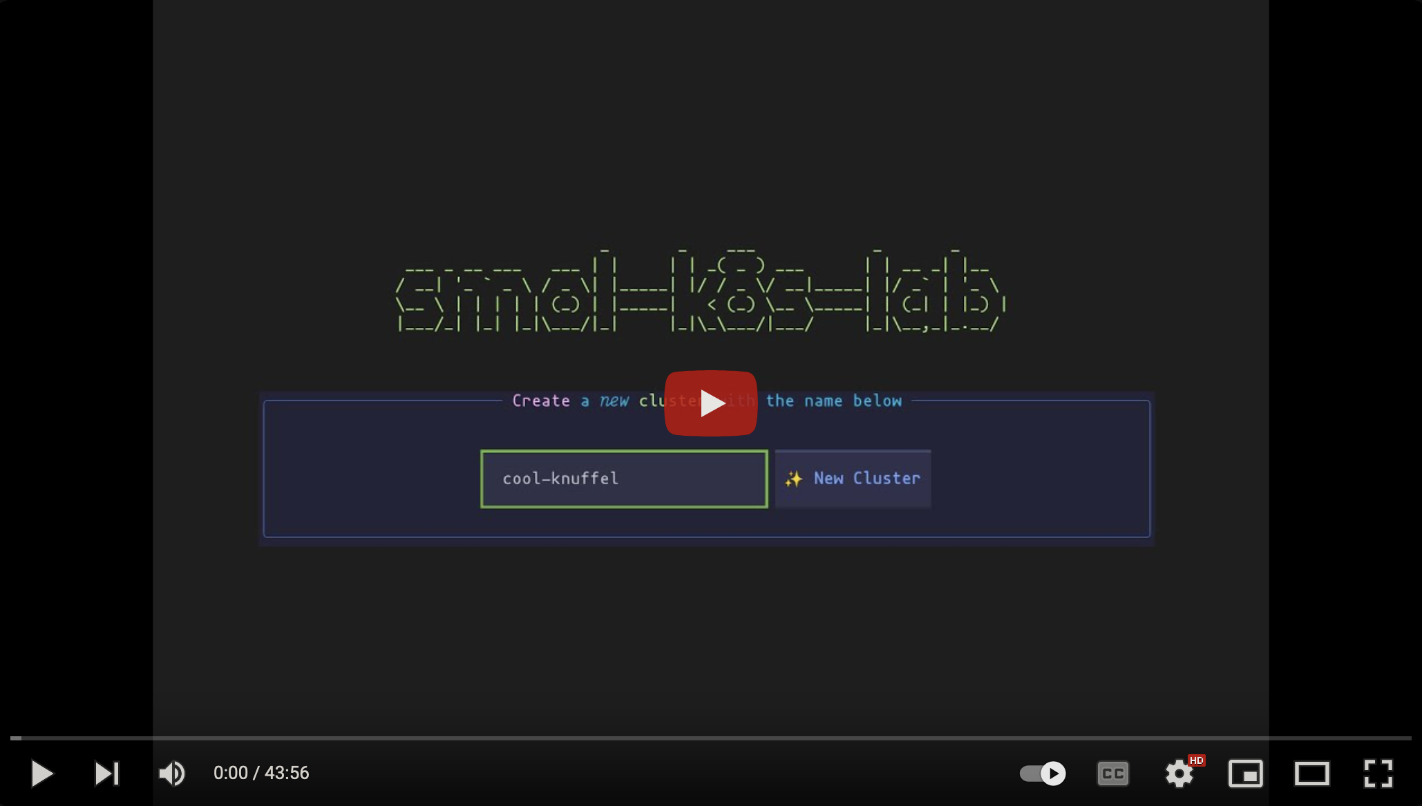 Screenshot of smol-k8s-lab (on the welcome screen) in a video tutorial on youtube. please click this image, as it is a link to youtube where I explain everything about smol-k8s-lab. The video image screenshot shows the smol-k8s-lab create a cluster feature which is a text input