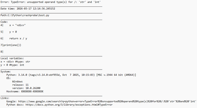 Crashprobe TXT report example