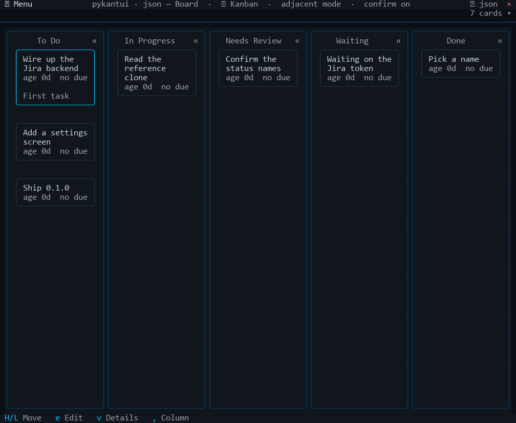Kanban view action flow with drag, menu, and dialogs