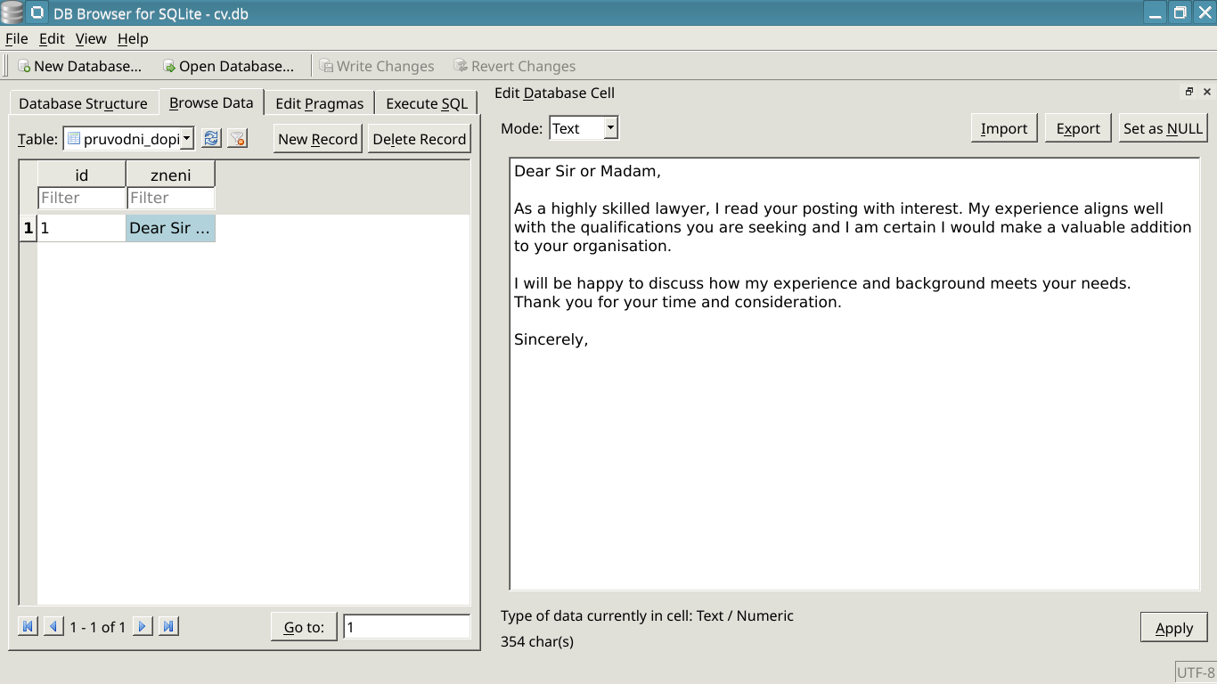 Prepare any number of cover letters to choose from: