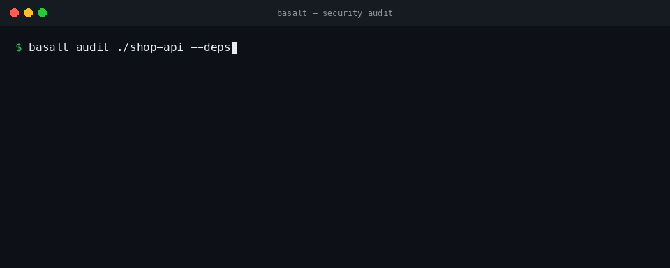 Basalt audit demo — verification funnel: 41 candidates to 5 confirmed