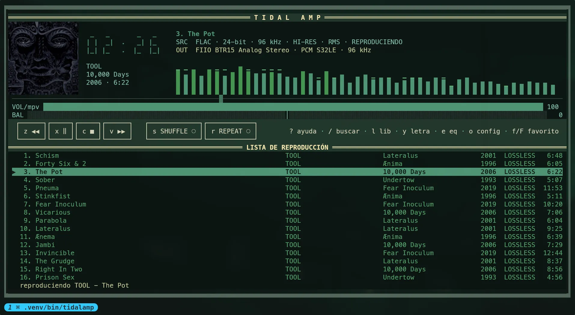 Muted green on black