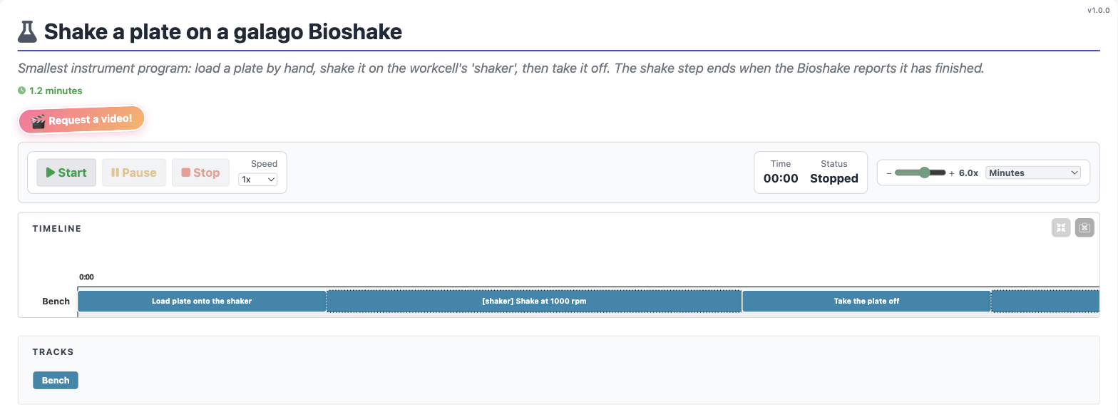 The web player: the shake step carries a [shaker] badge and a dotted outline