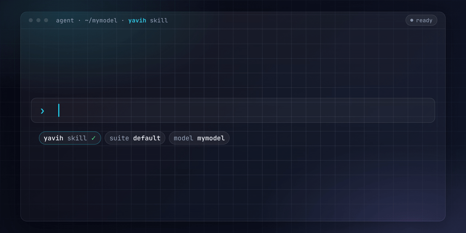An agent benchmarks a model with yavih from one sentence