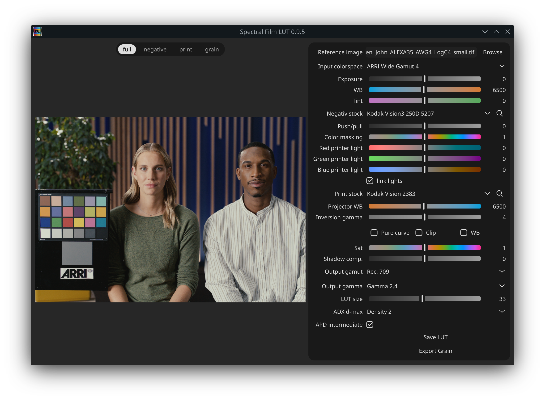 Spectral Film LUT main UI