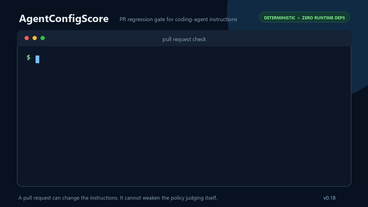 AgentConfigScore detects an instruction regression and blocks the pull request