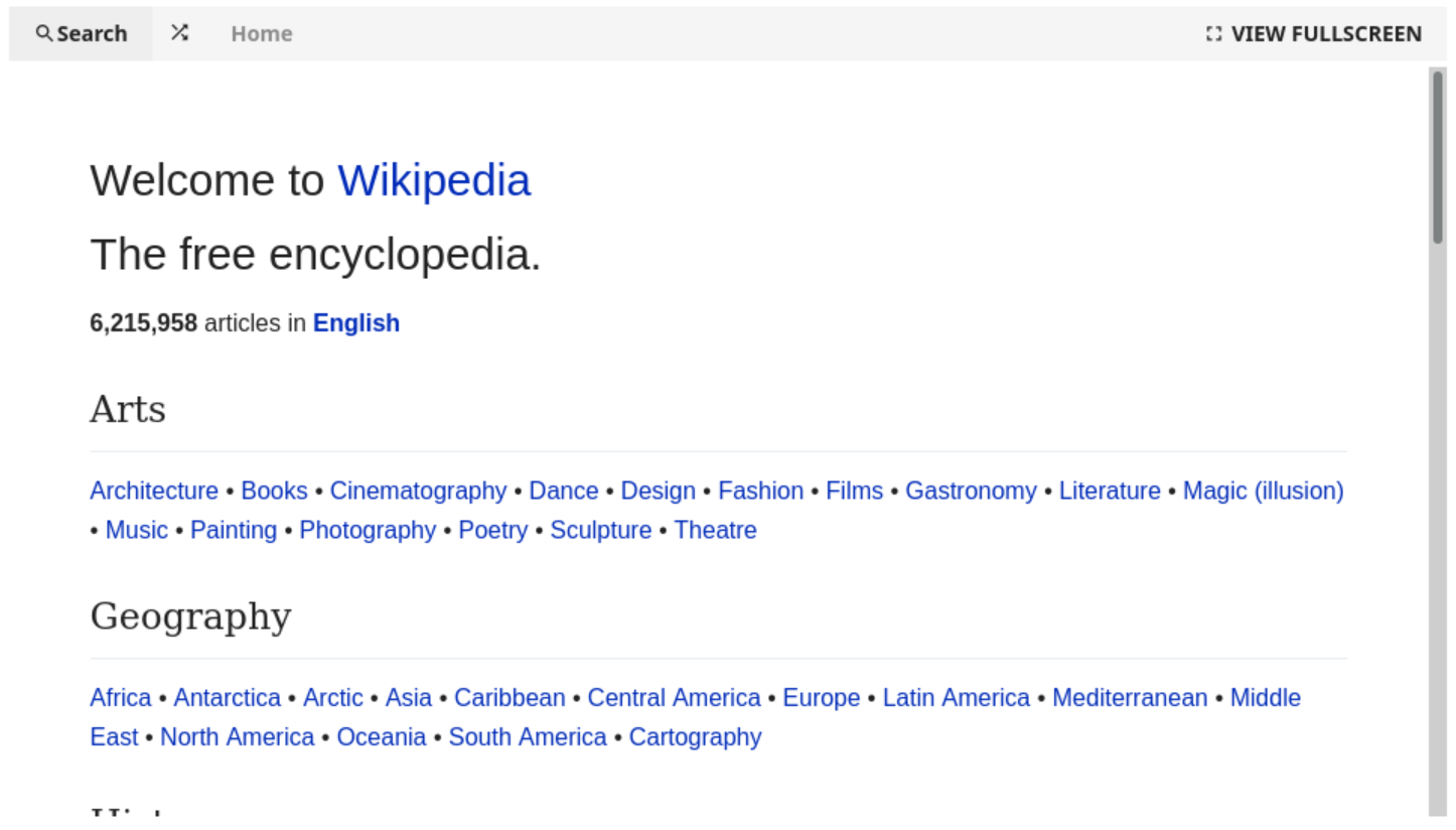 Kolibri Zim plugin showing Wikipedia