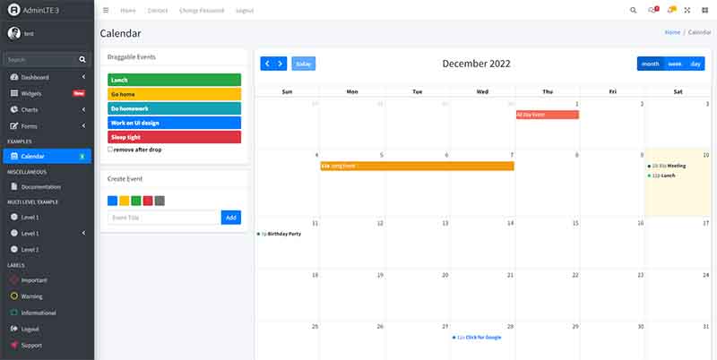 Django AdminLTE Theme - Calendar Widget (crafted by AppSeed).