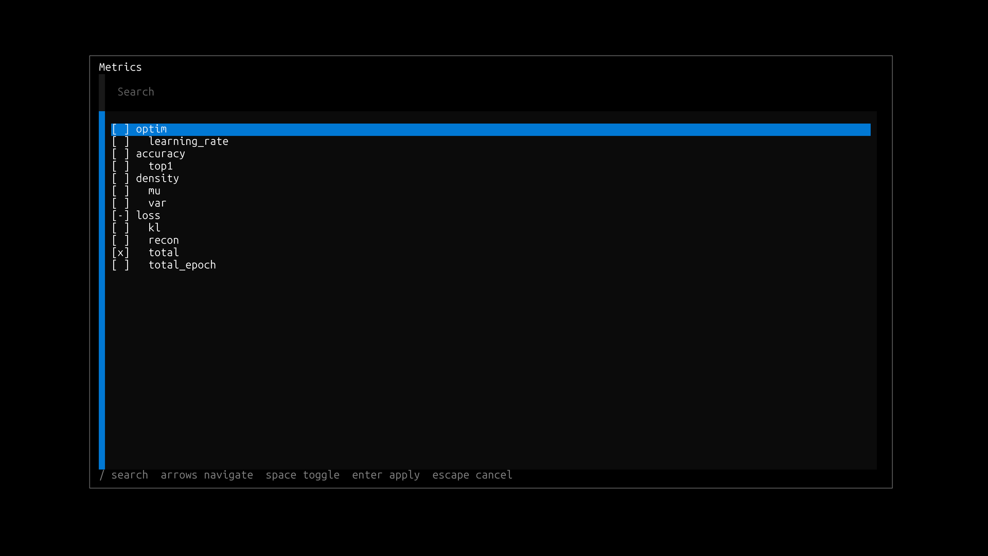 Metric selector in ltui