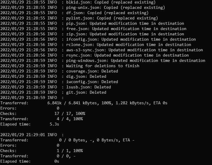 sample rclone output