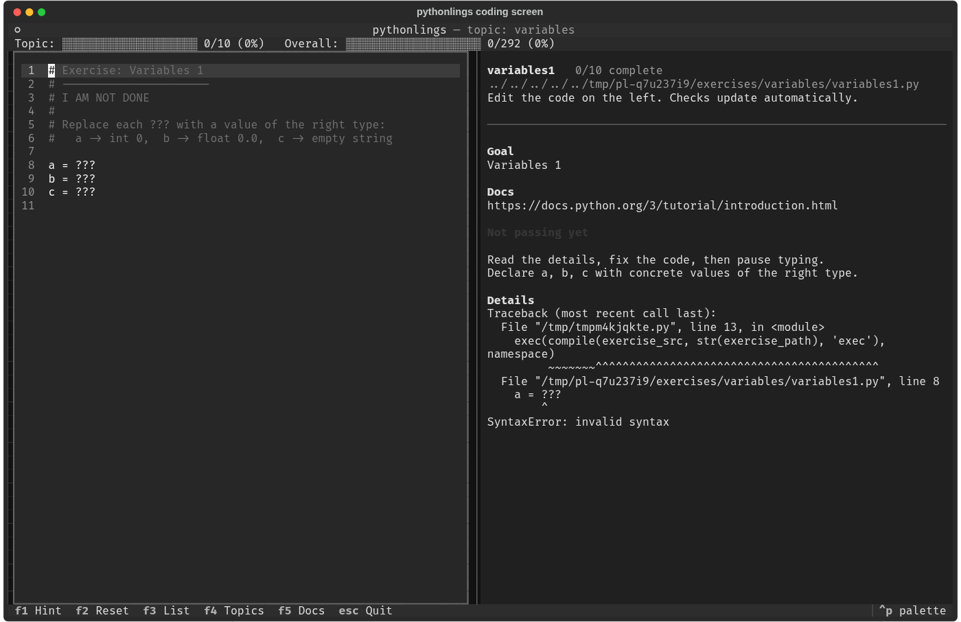 Coding screen