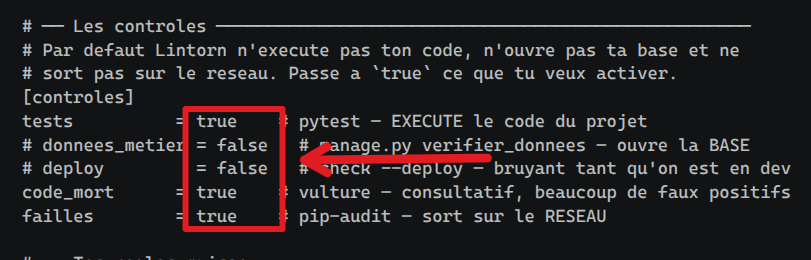 Exemple de contrôles à activer