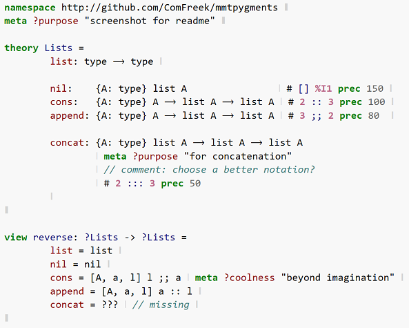 Screenshot of highlighted MMT code