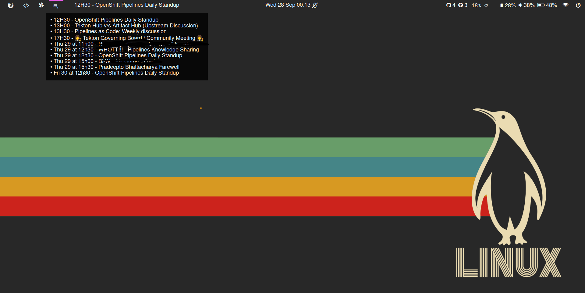 Screenshot of Waybar displaying nextmeeting output