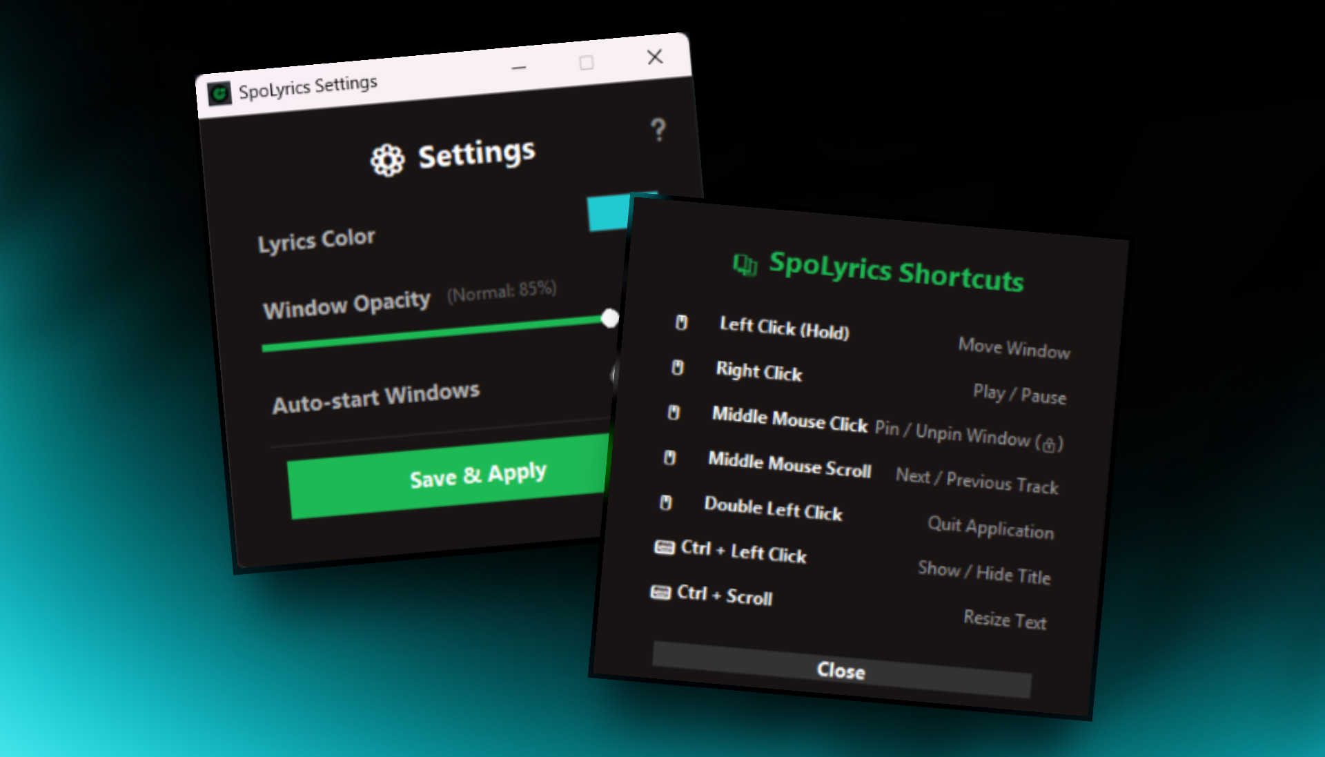 SpoLyrics Modern Settings & Shortcuts