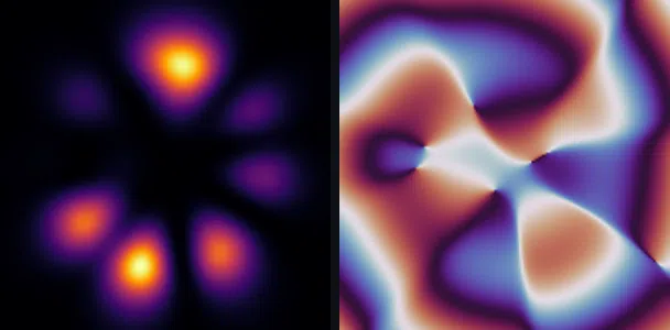 Condensate density and phase under a ring-shaped pump, with vortices forming and moving inside the ring
