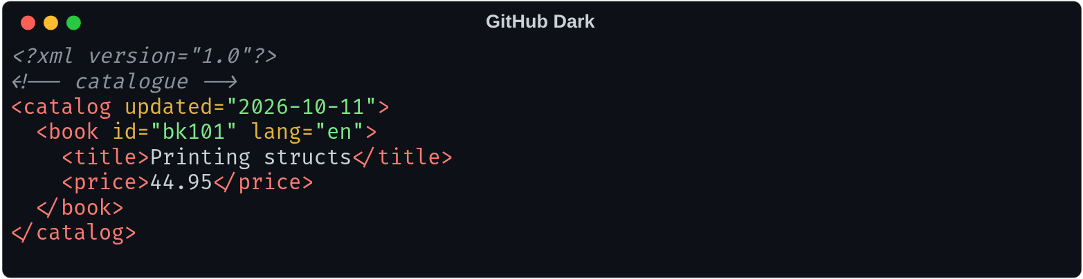 XML in the GitHub Dark theme