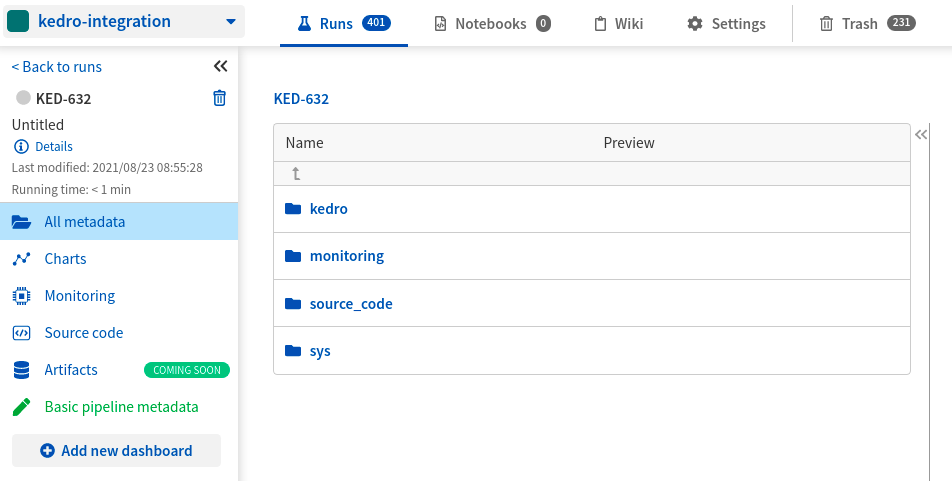 Default Kedro namespace in Neptune UI