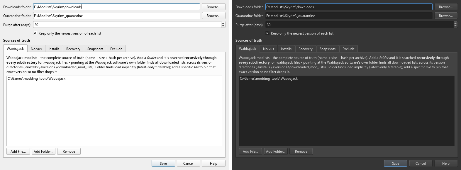 The config editor: pickers, per-kind source tabs, exclude globs
