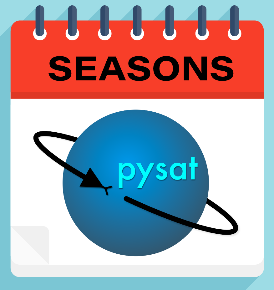 The pysatSeasons logo: A calendar page featuring a snake orbiting a blue planet