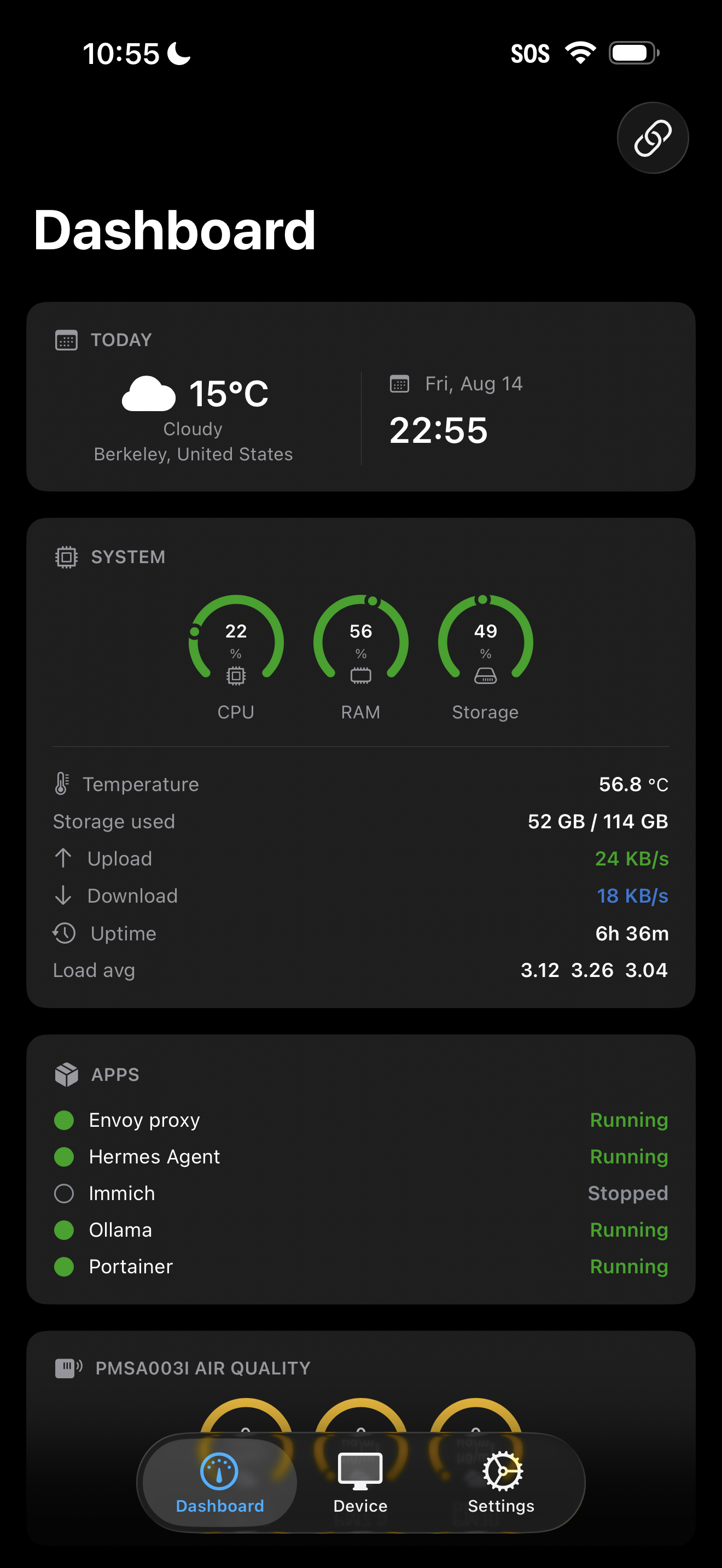 iOS app dashboard