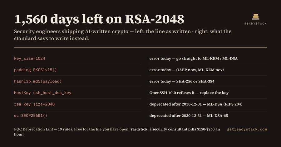 PQC Deprecation Lint — RSA/ECC after 2030