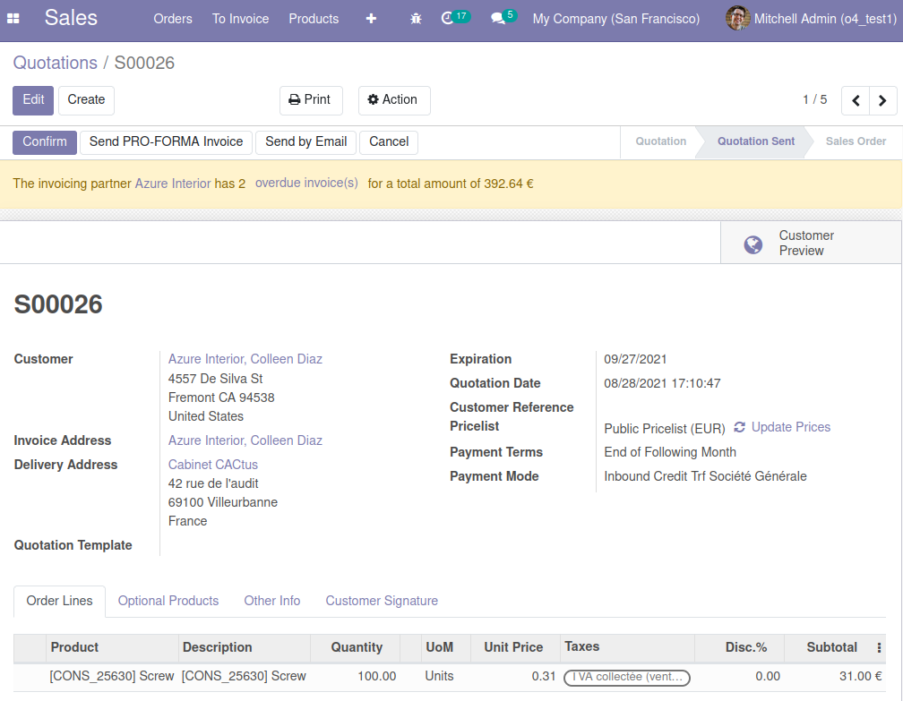 Screenshot of partner form view