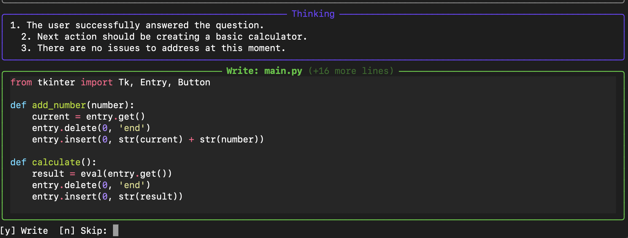 Code preview before writing