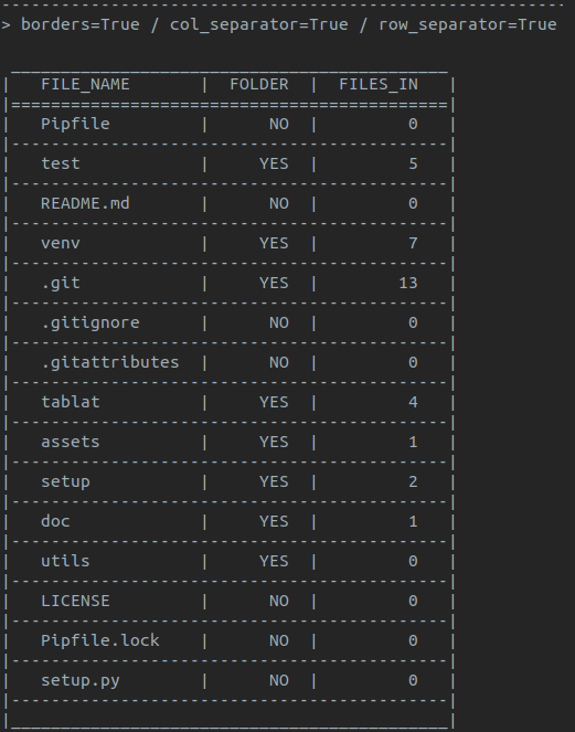 table with borders and separators