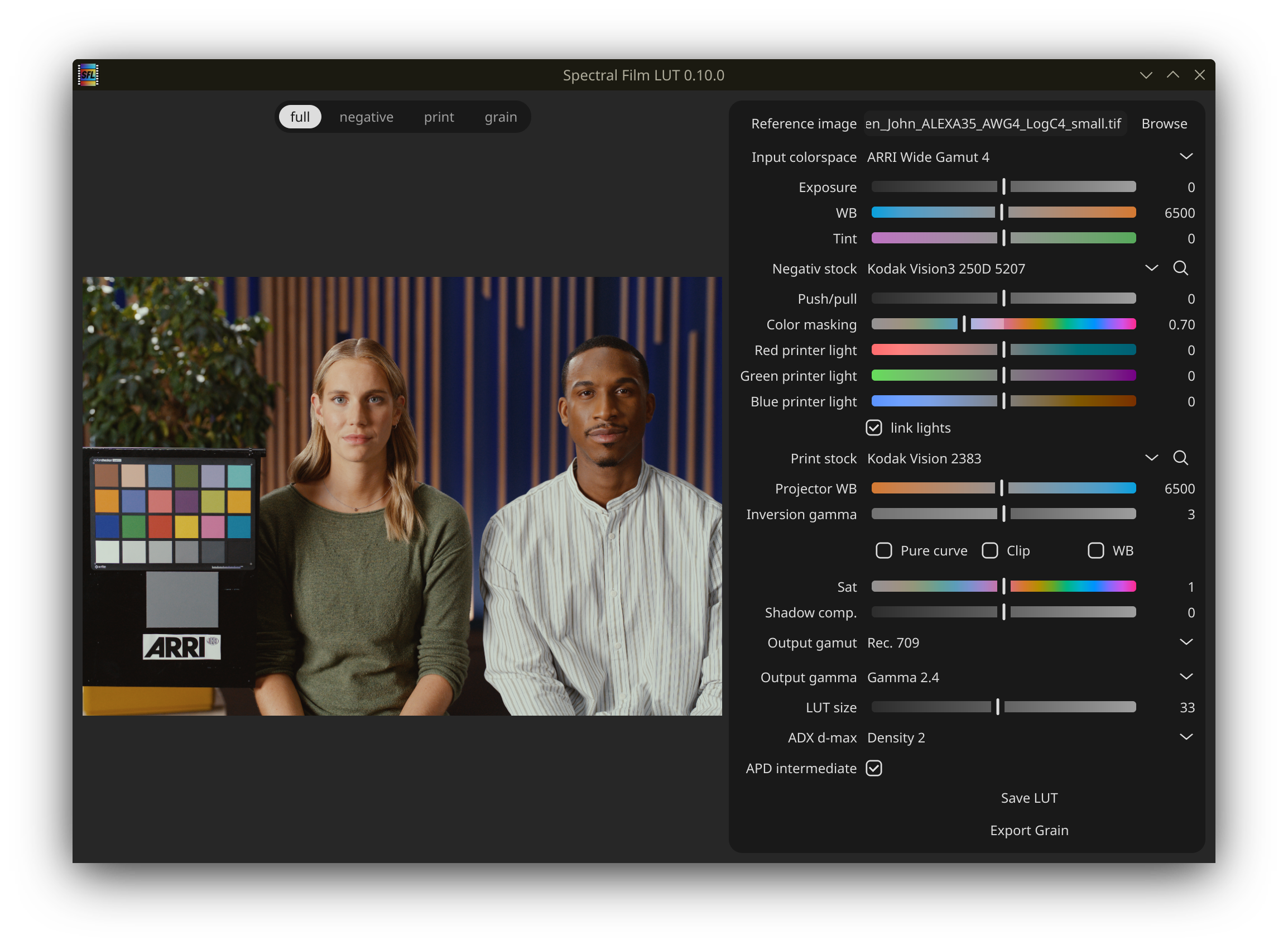Spectral Film LUT main UI