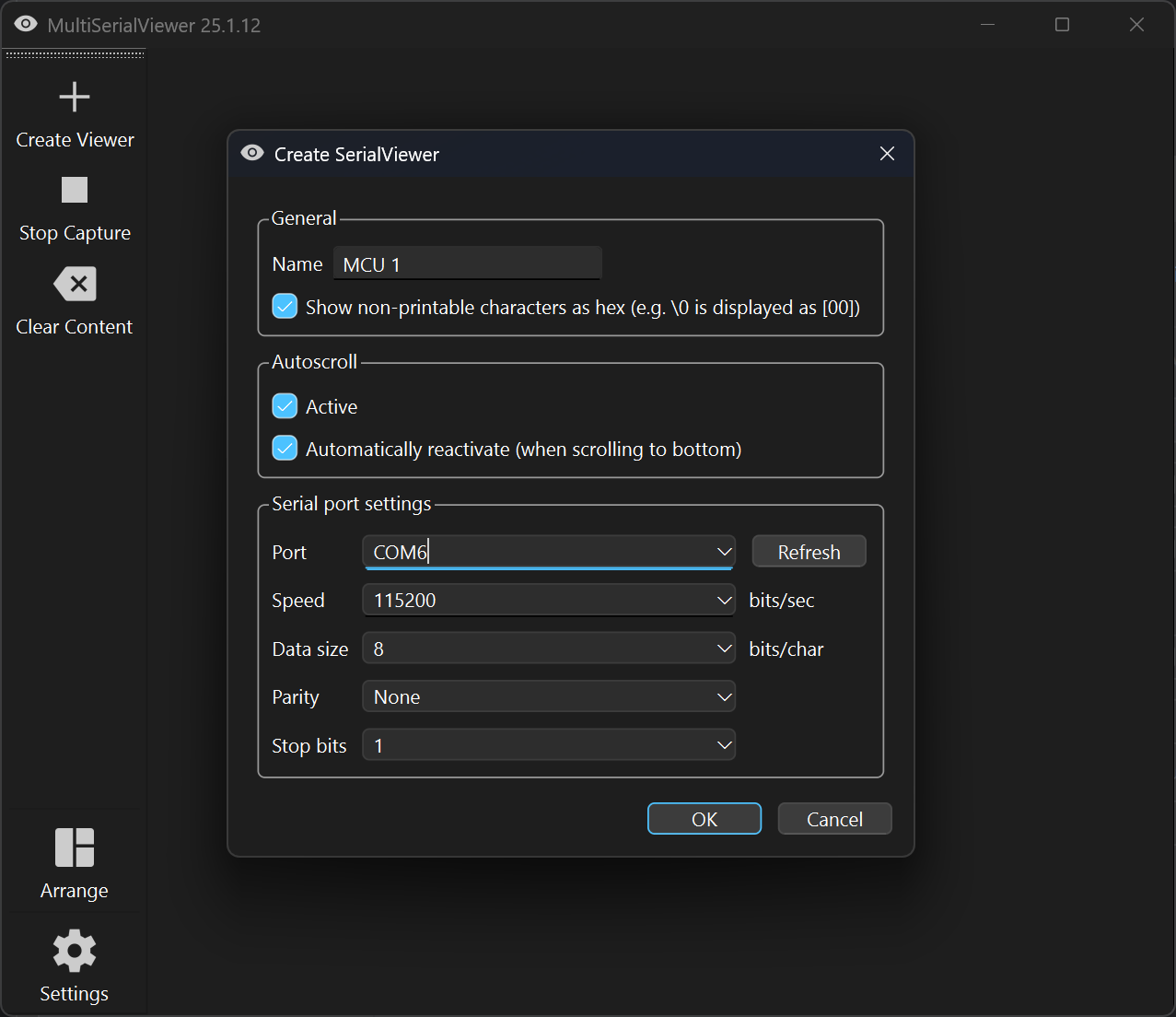 create serial viewer connection