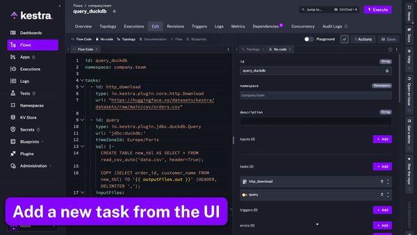 Adding new tasks in the UI