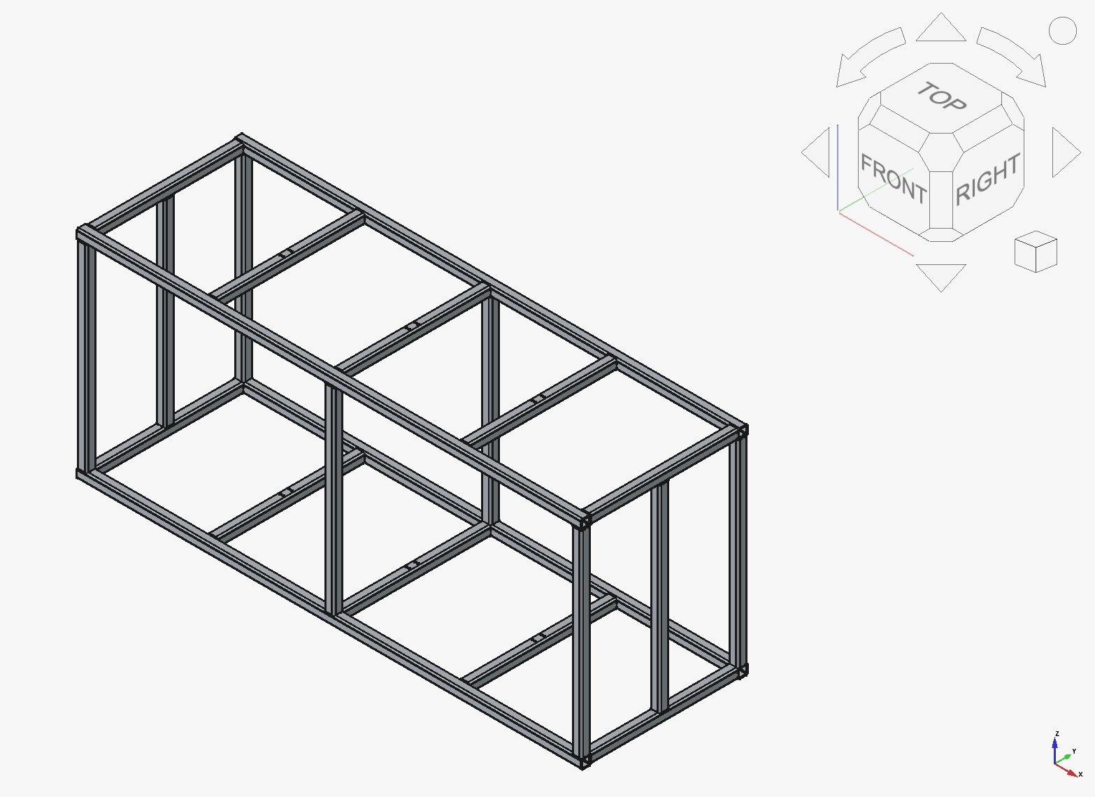Epoxy machine cell: bench frame with solid full-width rails and posts butting up into them