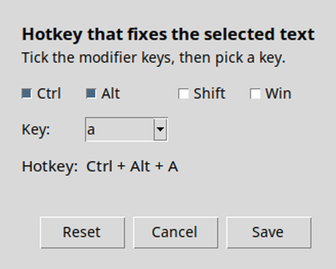 Settings window