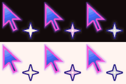 kopi-kopi cursors: yellow star = ready, pink heartbeat = selecting, green = copied