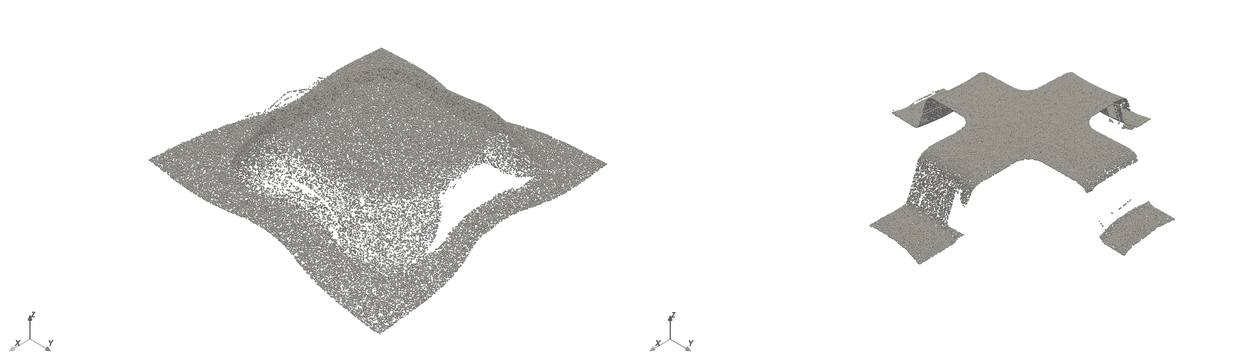 Measured point clouds after OP10 and OP20, colored by deviation from the matching DDACS simulation