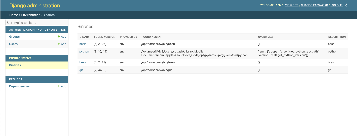 Django Admin binaries list view