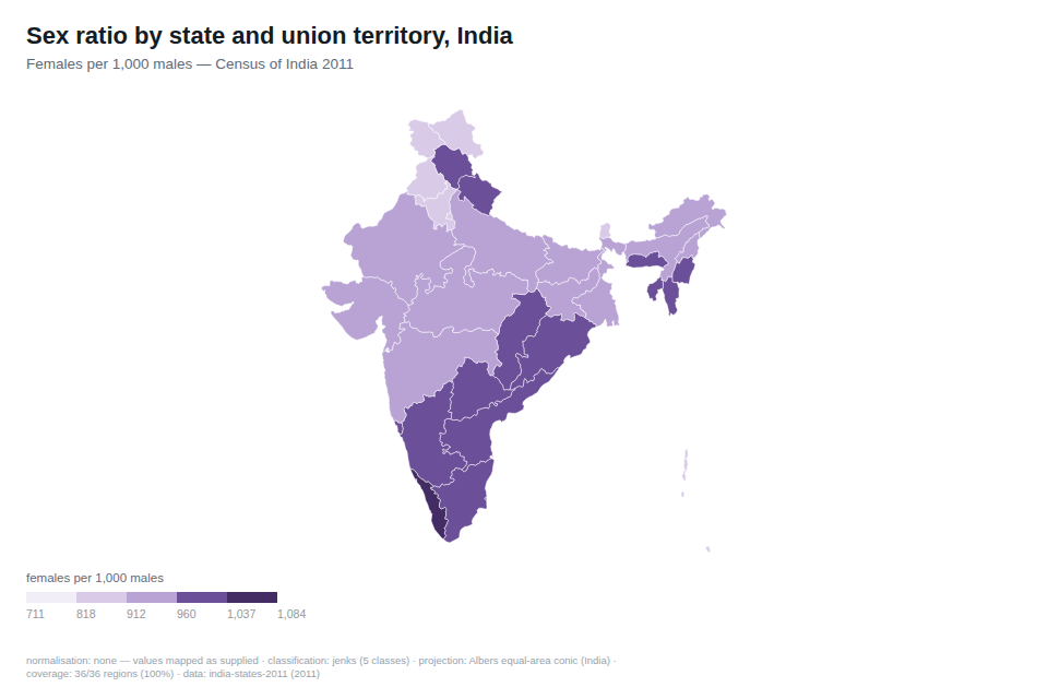 Sex ratio by Indian state