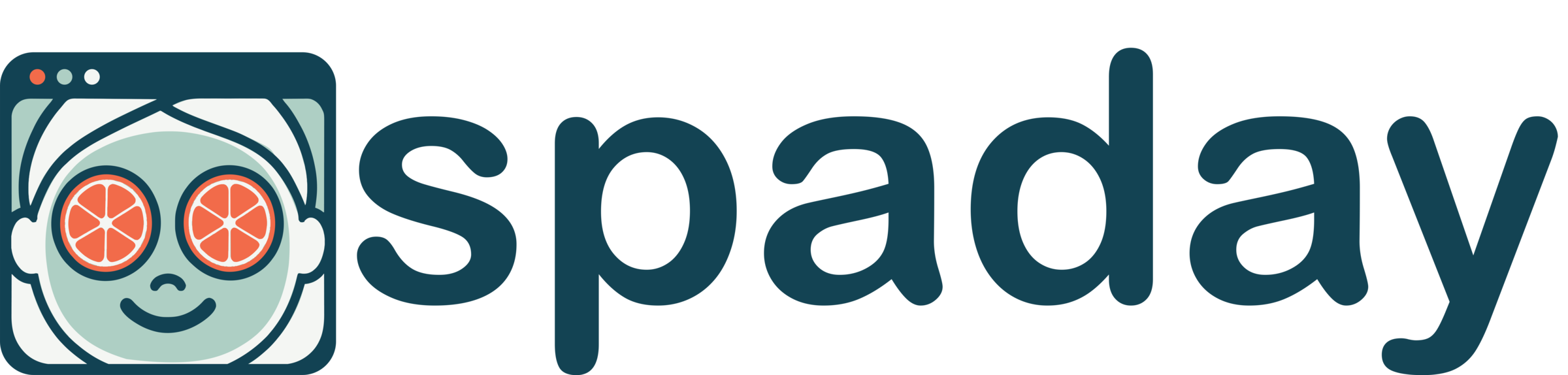 spaday logo, a face with a facemask and lemon slices bounded by a browser window